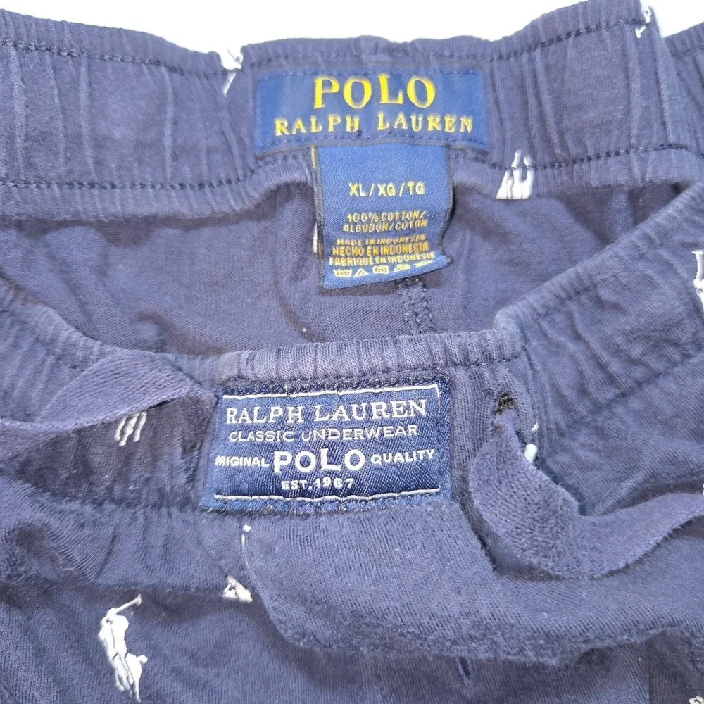 Polo Ralph Lauren Mens XL Pajama Pants Navy Blue Pony Print Cotton Joggers